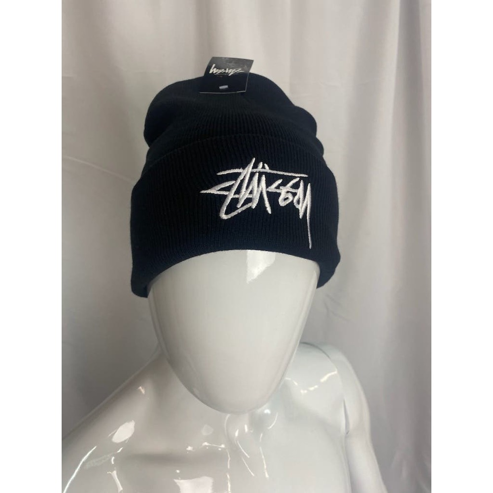 NEW STUSSY BLACK BIG BASIC BEANIE - OS